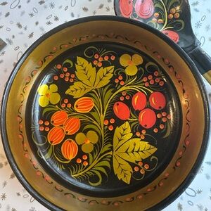 Handcrafted USSR era Floral Decorative Bowl and Spoon Set.